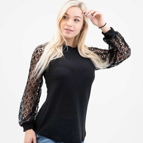 Women Long Sleeve Tops Lace Casual Loose Blouses T Shirts Round Neck Stitching - Picture 3 of 8